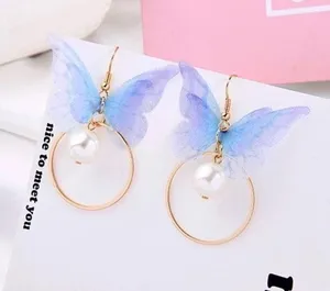 Butterfly Pearl Drop Dangle Earrings thumbnail 3