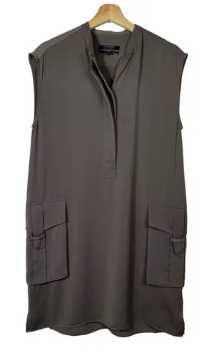 AllSaints Shirt Dress Sz 6 Gray Safari Pocket Sleeveless Japanese Cloth Utility‎ thumbnail 1