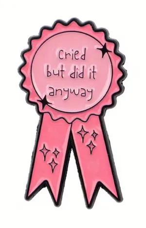 Cried but did it Anyway Pink Ribbon Enamel Pin thumbnail 1