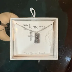 Elements Silver Necklace with Cross and Believe Pendant. Petite, but meaningful thumbnail 3