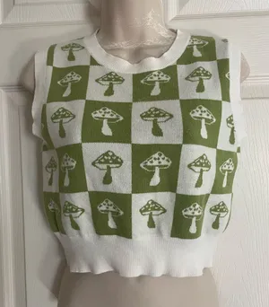 Altar’d State Sage Green and White Mushroom Cropped Top‎ Size Large thumbnail 1