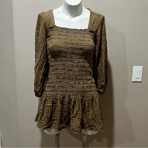 Urban Outfitters plaid smocked long sleeve mini dress thumbnail 10