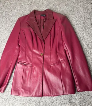 JLUXLABEL Burgundy Faux Leather Single Button Blazer Jacket NWT Burgundy Wine thumbnail 1