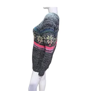 American Eagle‎ Outfitters Gray Fair Isle Snowflake Sweater S neon pink yellow thumbnail 2