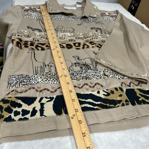 Dressbarn xl safari Animal Print ButtonUp embroidered beaded top jacket cardigan thumbnail 6