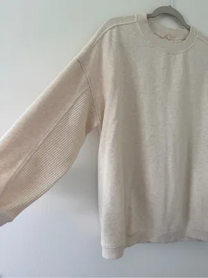 Aerie Oversized Waffle Accents Under Arms Cream/Oatmilk crewneck size xs thumbnail 2