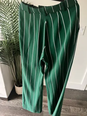 H&M Emerald Green Pinstripe Trousers thumbnail 2