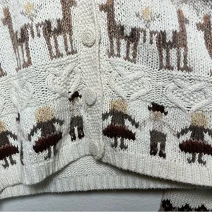 Red Camel VTG 80s Women Novelty Sweater Cardigan Large‎ Tan Camel Prairie Cottage Folk thumbnail 7