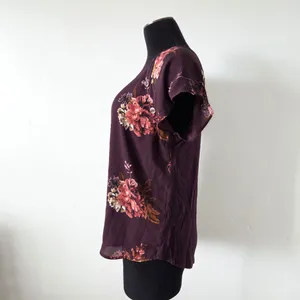 Maurices Purple Floral Short Sleeve Blouse Top Forest Fairy Goblincore Office M thumbnail 3