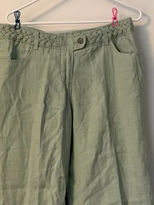 Anthropologie 100% linen sage green pants size 12 NWT minimalist thumbnail 3