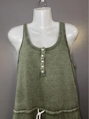 Aerie Romper Womens Medium Green Henley Sleeveless Drawstring Pockets Casual thumbnail 1