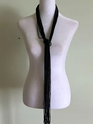 Black Crinkle Material Long Adjustable Necklace thumbnail 1