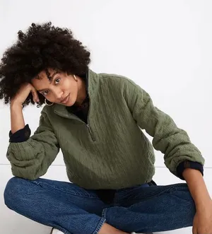 Madewell Diamond Jacquard Half-Zip Pullover Top Faded Palm Green Jacket Large thumbnail 1