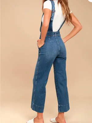 Free People Denim Wide-Leg Overalls - Blue thumbnail 2