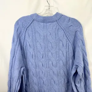 Aerie Small Sweater Cable Knit Periwinkle Blue Raglan Crew Academia Preppy 1691 thumbnail 6