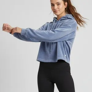 UGG Women's Velour Pullover Hoodie Periwinkle Blue Drawstring Large Lounge‎ Soft thumbnail 1