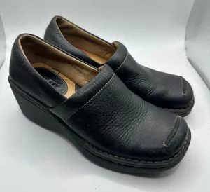 Born Black Leather Square Toe Wedge Clogs‎ Slip On Shoes Women Size 7 chunky thumbnail 1