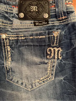 Miss Me Y2K Distressed Denim Shorts Size 30- Embroidered Waistband- EUC Vintage thumbnail 5