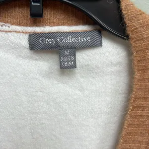 White and Brown Cardigan with Color-Blocked Collar thumbnail 2