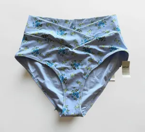 Aerie Real Good High Waisted Crossover Bikini Bottoms‎ Blue Floral M NWT thumbnail 1