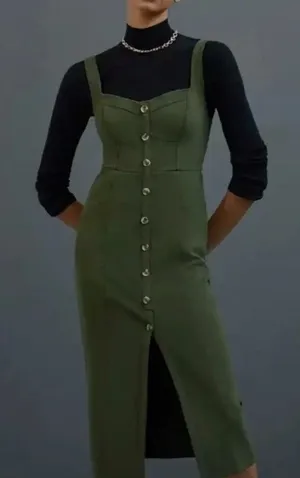 Maeve Anthropologie Olive Green Button-Front Midi Dress Size 2 thumbnail 1