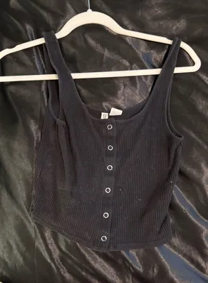 Divided Black button front tank top thumbnail 1