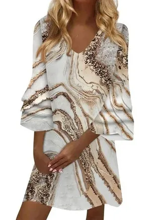 White & Gold Marble print dress NWOT thumbnail 1
