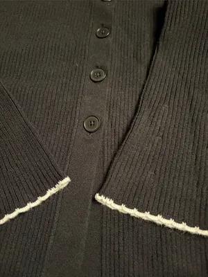 Madewell Whipstitched Longline Cardigan Merino Blend black white combo Sz L NWT thumbnail 8