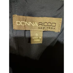 Donna Ricco Dark Navy Blue Strapless Satin Dress Gown V-notch Belted Size 8 thumbnail 6