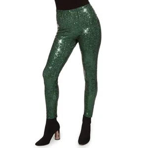NEW Tipsy Elves Green Sequin High Waisted Leggings Medium Party Holiday Sparkly thumbnail 2