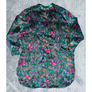 Victoria's‎ Secret Vintage 90's GOLD LABEL Floral Satin Sheer Sleep Lounge Top M thumbnail 5