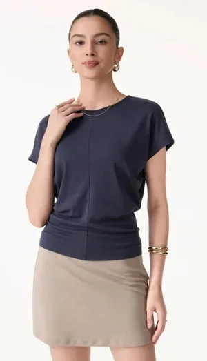 OGL Smoky Navy Blue Short Sleeve Top Soft Stretch Minimalist Tee Small S New thumbnail 1