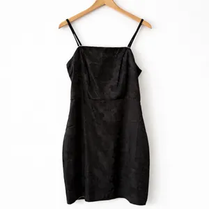 NWT Lulus Sleek Elegance Black Satin Floral Jacquard Rhinestone Mini Dress M thumbnail 2