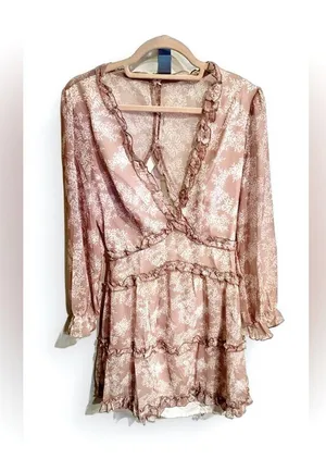 Womens Spring Summer Deep V Neck Ruffle Floral Chiffon Mini Dress thumbnail 4