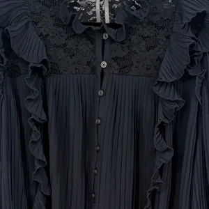 Anthropologie Pleated Ruffled Sheer Lace Blouse‎ Top Black Size LP Whimsigoth thumbnail 8
