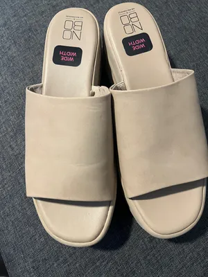 No Boundaries Beige Wide Slide Mules thumbnail 1