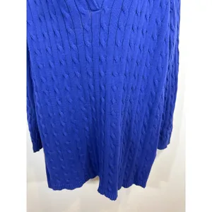 Lauren Ralph Lauren Royal Blue Cable Knit‎ V Neck Tunic Sweater Women's Size XL thumbnail 3