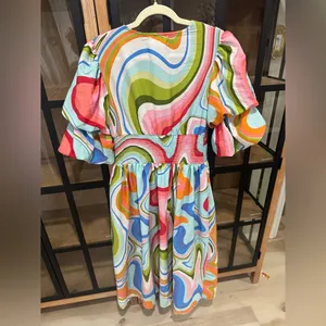 Red Dress Boutique Colorful maxi midi dress puff sleeve vneck button down swirl print thumbnail 11