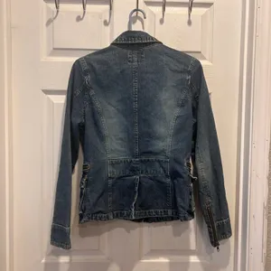 Old Navy Womens Medium Blue Denim Military Safari Jacket Zip Cargo Pockets Y2K thumbnail 8