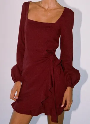 Princess Polly The Villa Long Sleeve Mini Dress Wrap Ruffle‎ Short Red Size 8 thumbnail 1