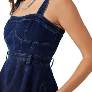 Free People Dark Indigo Denim Mini Dress Size L It has pockets on the sides. thumbnail 4
