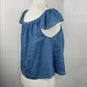 Madewell Chambray Blue Off-Shoulder Top peasant style 100% Cotton size Small thumbnail 7