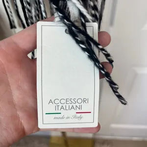 Accessori Italiani fringe plaid black white and red scarf thumbnail 3