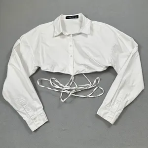 Lioness White Crop Top Shirt S Tie Front Long Sleeve Button Down Collared Croped thumbnail 1