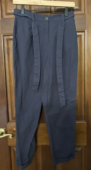 Navy Blue Tie Waist Tapered Dress Pants thumbnail 1