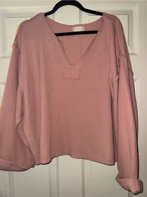 Altar'd State Dusty Rose V-Neck Knit Sweater thumbnail 1