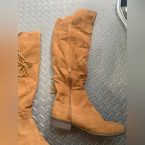 Tan Suede Knee High Fringe Boots mossimo casual classic fall 8 $60 boho thumbnail 2