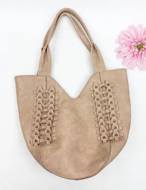Anthropologie Carson Faux Leather Braided Tote Bag Tan Boho Bohemian Festival thumbnail 1