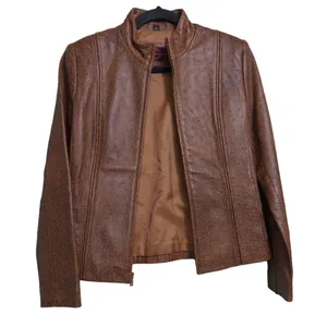 London Underground Moto Jacket Brown Animal Print Ostrich Leather Mandarin S thumbnail 3