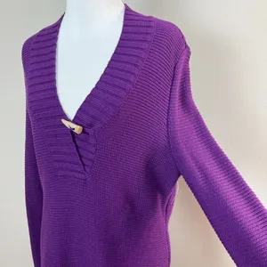 Lauren Ralph Lauren Sweater L Purple Toggle‎ Button Shawl V-Neck Knit Womens New thumbnail 4